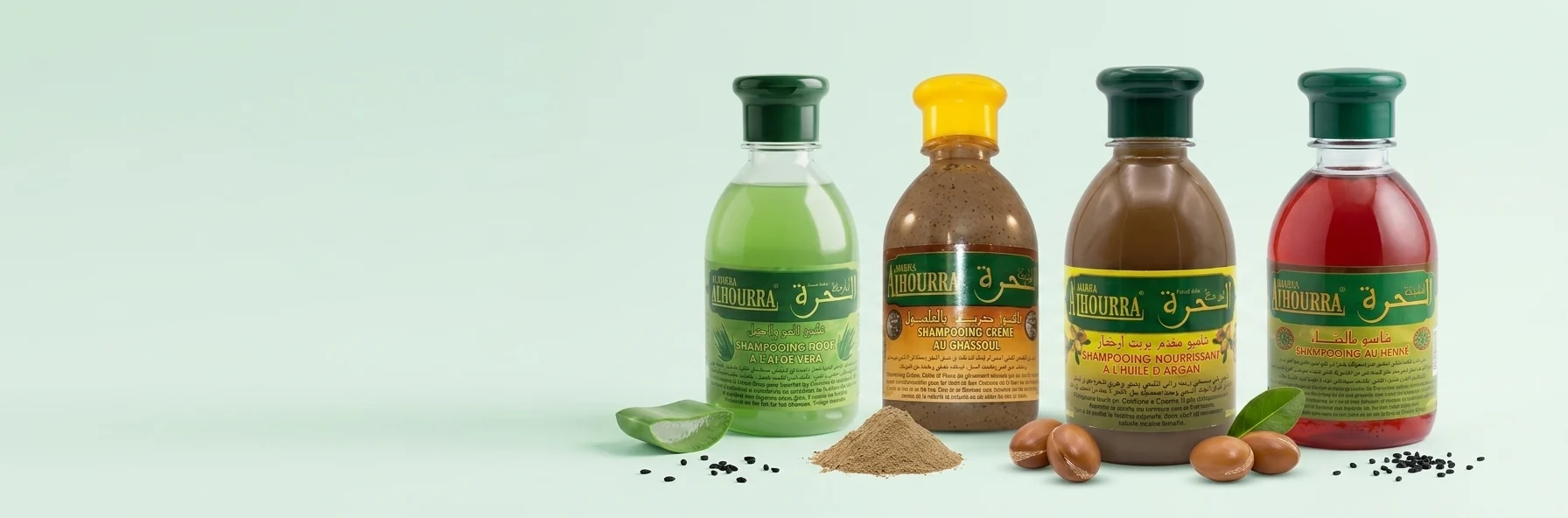 Shampooings AL HOURRA : aloe vera, ghassoul, huile d’argan et henné