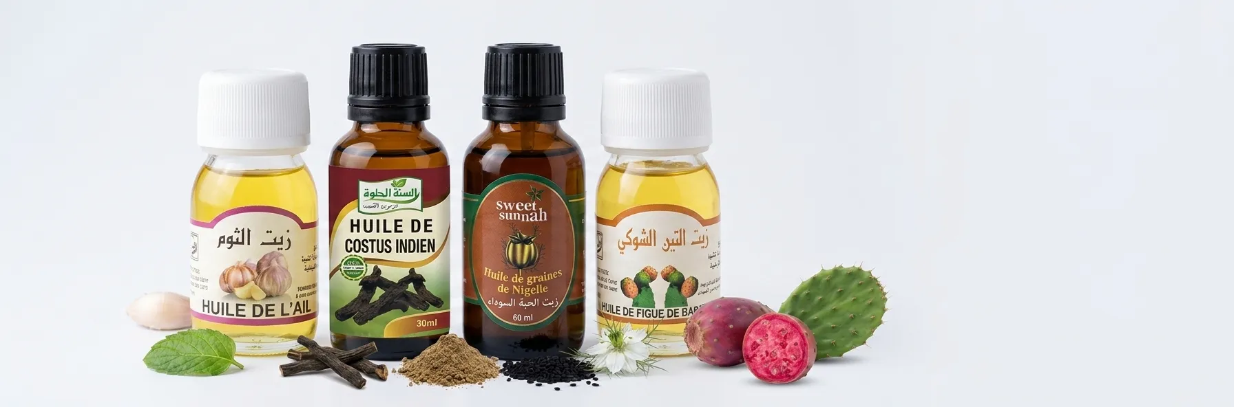 Gamme Sweet Sunnah : huile d’ail, costus indien, nigelle et figue de barbarie